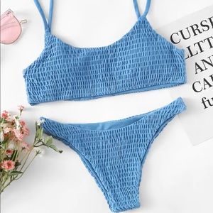 SHEIN Shirred Top with Low Rise Bikini Set